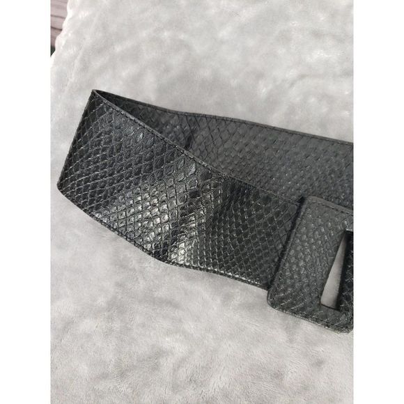 Vintage 80s Style Wide Black Waist  Hook Loop Belt - Picture 12 of 16